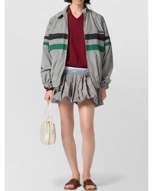 Miu Miu Gray Striped Jacket Front Pockets Elasticated Cuffs