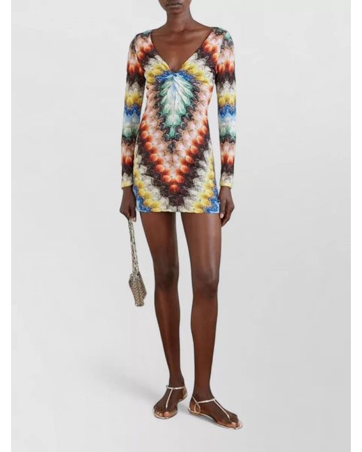 Missoni Multicolor Long Sleeve Fitted Mini Dress V Neckline
