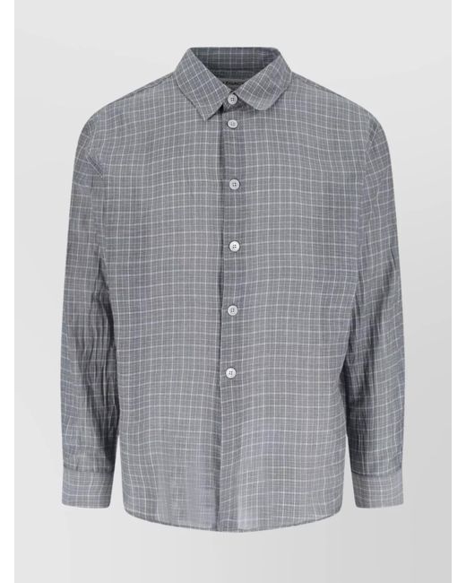 Our Legacy Gray Checked Pattern Button-Down Collar Shirt for men