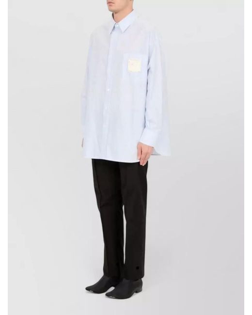 MM6 by Maison Margiela White Longline Striped Shirt Long Sleeves Collar for men