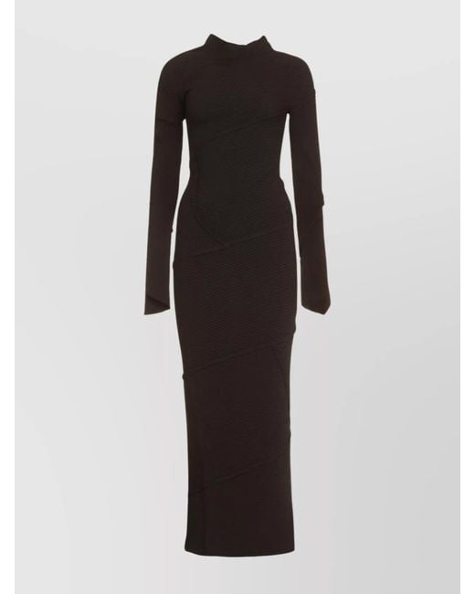 Balenciaga Black Ribbed Asymmetric Maxi Dress