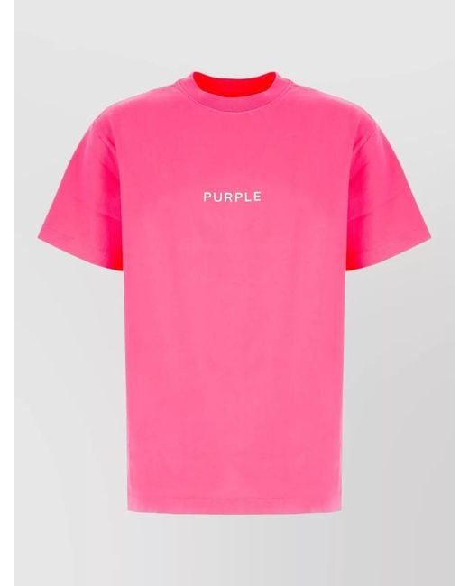 Purple Pink Short Sleeve Cotton Crew Neck T Shirt for men