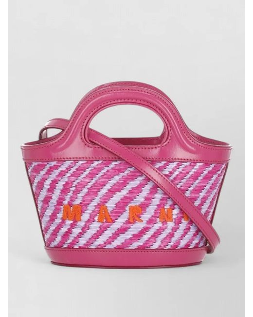 Marni Pink Wool Blend Striped Bucket Bag Hand