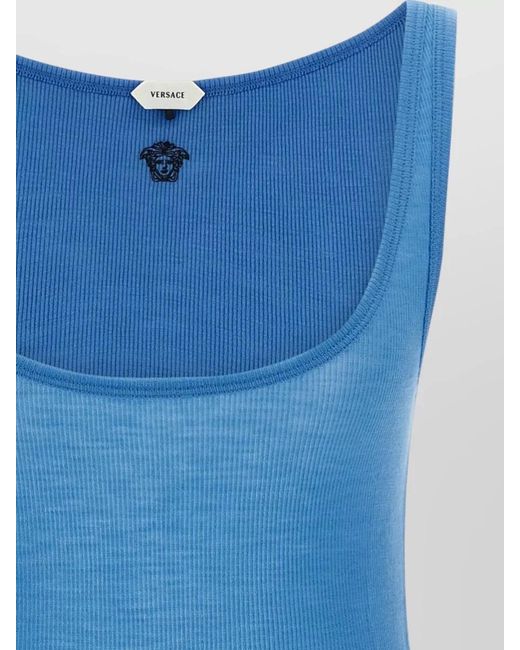Versace Blue Medusa Scoop Neck Sleeveless Ribbed Tank