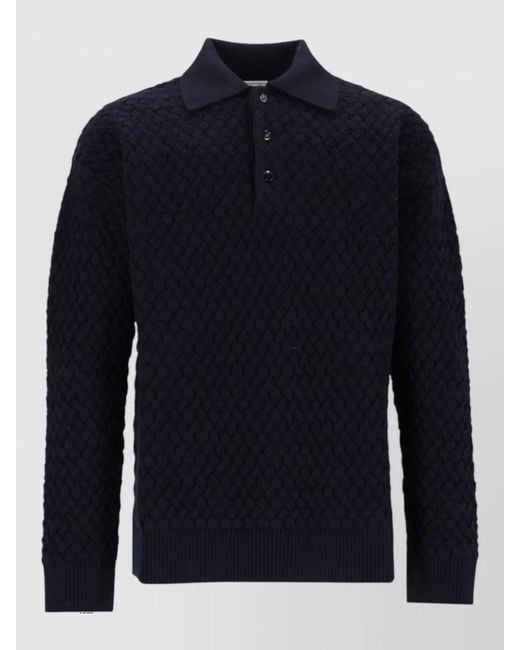 Bottega Veneta Blue Wool Long-Sleeve Polo Shirt for men