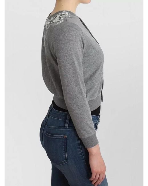 Ermanno Scervino Gray Cropped Embroidered Cardigan