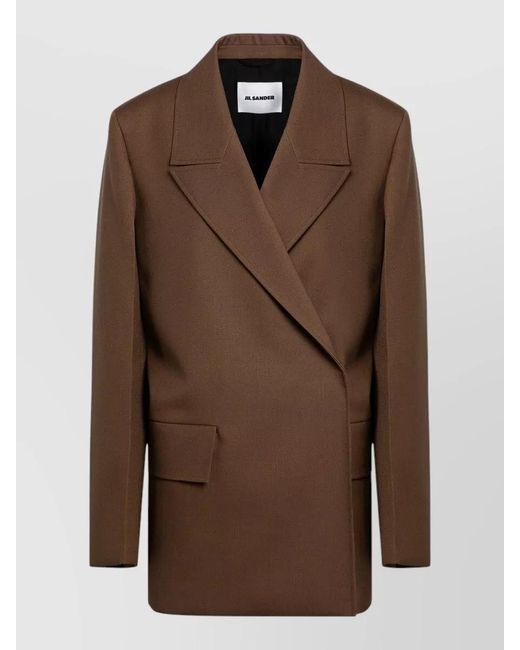 Jil Sander Brown Double Breasted Coat Flap Pockets
