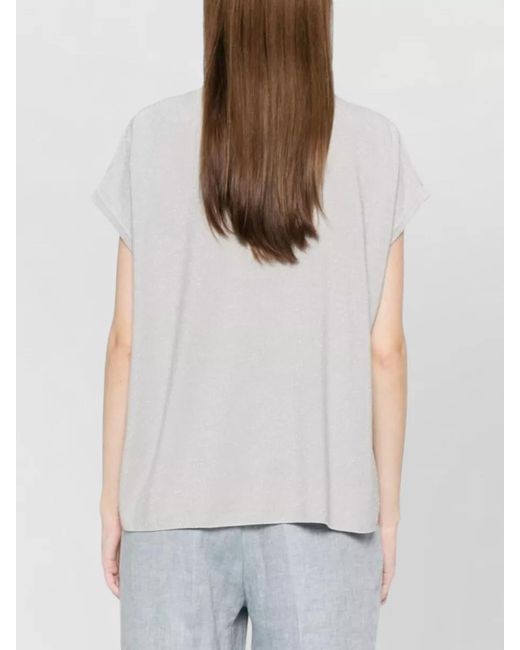 Fabiana Filippi White Cotton V-Neck Short-Sleeve Knitted Blouse