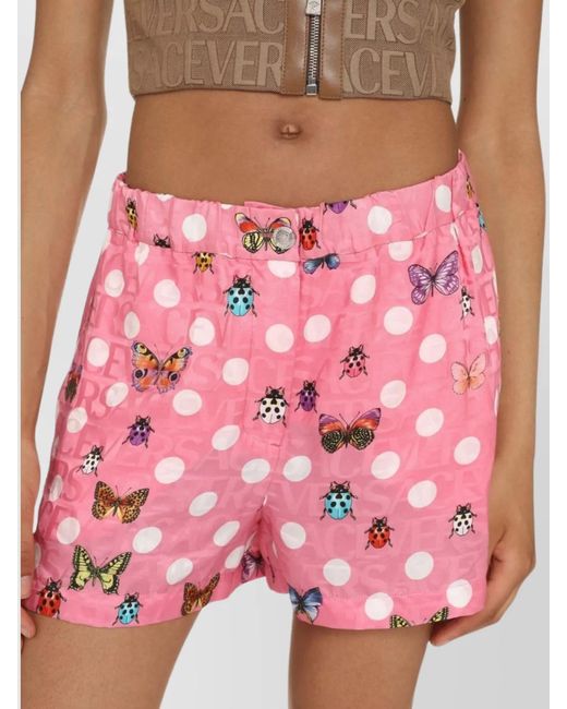 Versace Pink Silk Blend Printed Shorts