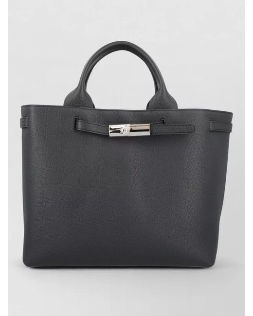 Longchamp Black Tote Bag Metal Hardware Structured Shape