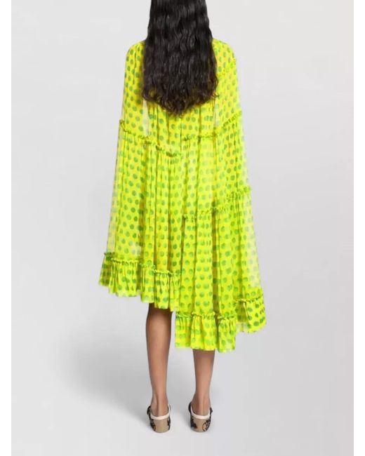 Dries Van Noten Yellow Silk Polka-Dot Ruffled High-Neck Midi Dress
