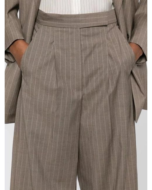 Max Mara Natural Virgin Wool Pinstriped High-Rise Tapered Trousers