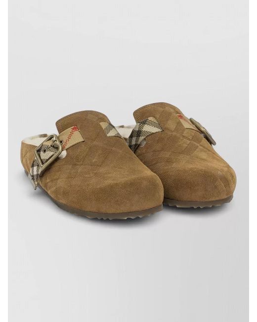 Burberry Brown Urchin Checkered Pattern Clogs Textured Sole