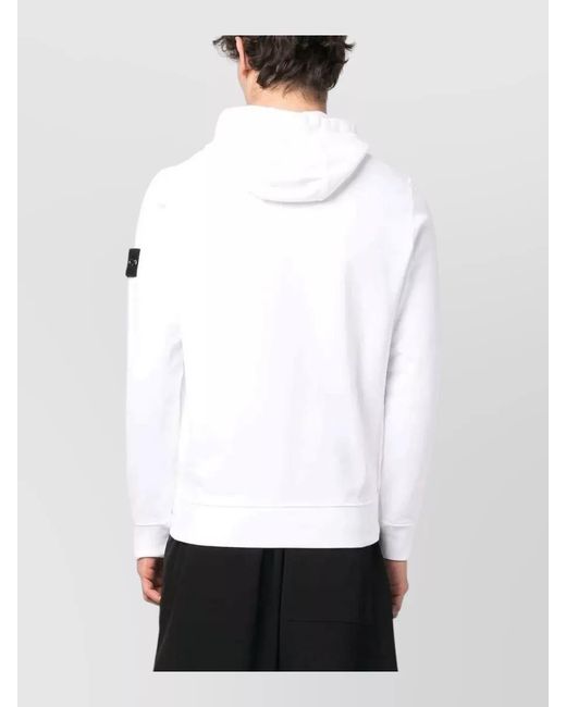 Stone Island White Cotton Fleece Hoodie for men