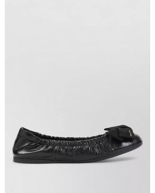 Prada Black Calf Leather Gathered Ballerina Shoes
