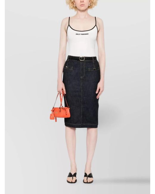 Self-Portrait Blue Denim Midi Pencil Skirt