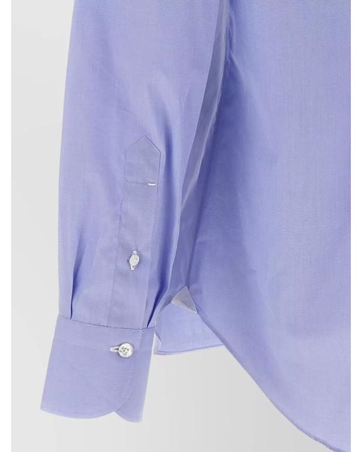Finamore 1925 Blue Napoli Button Down Collar Long Sleeve Shirt for men