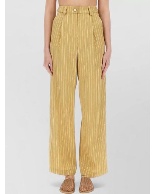 Alysi Yellow Satin Striped Tailored Pants High Waist Wide