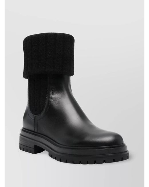 Gianvito Rossi Black Leather Ribbed Chelsea Boots