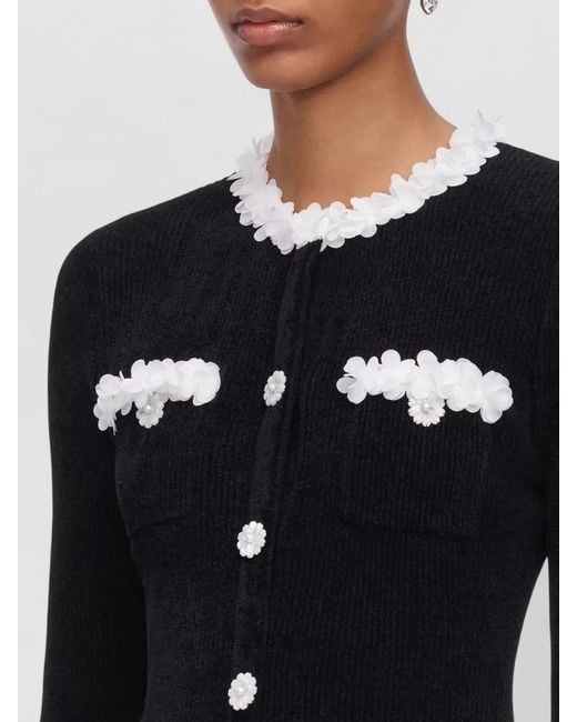 Self-Portrait Black Knit Mini Dress Contrast Floral Trims