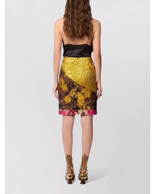 Nina Ricci Yellow Jacquard Panelled Floral-Print Knee-Length Skirt