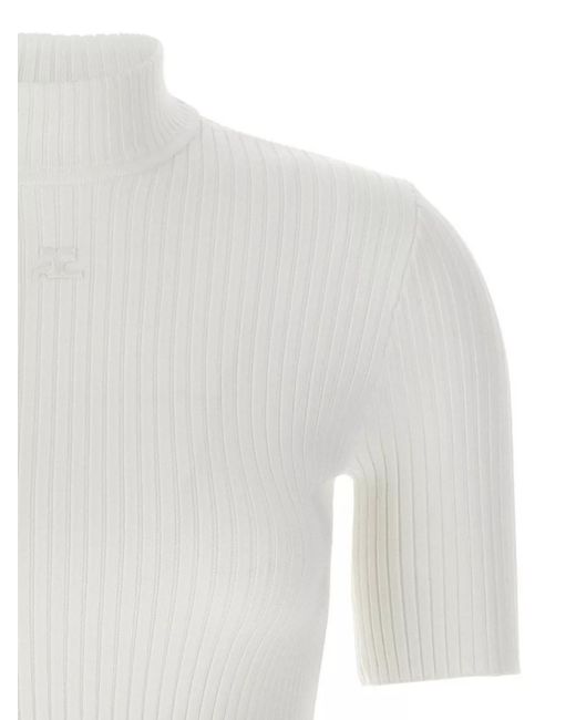 Courreges White Ribbed Short-Sleeve Knitted Top