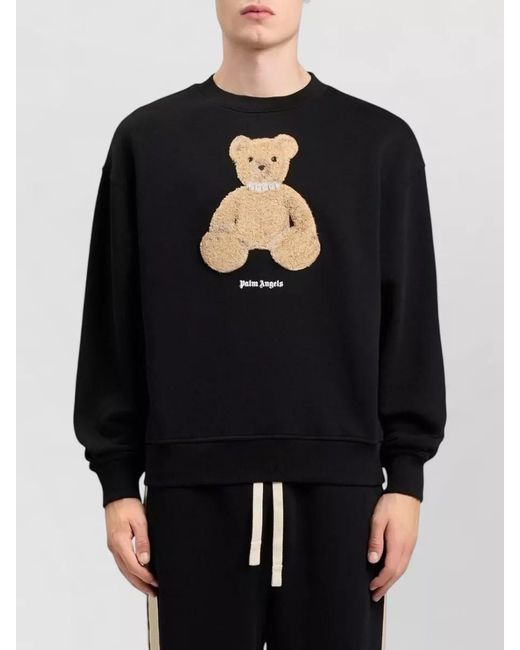 Palm Angels Black Teddy Bear Textured Crew Neck Sweatshirt for men