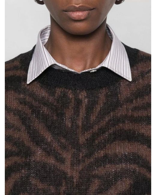 P.A.R.O.S.H. Black Zebra Knit Long Sleeve Crew Neck Sweater