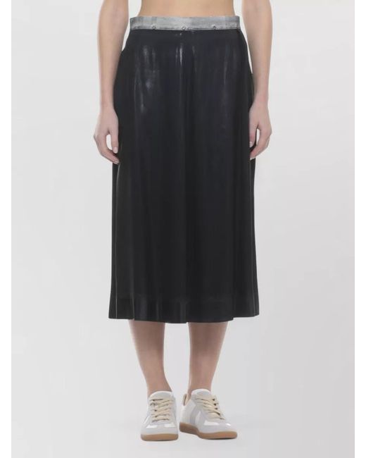 Maison Margiela Blue Satin Midi Skirt Flared Hem Contrasting Waist