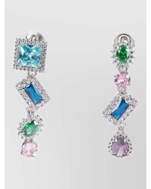 Maison Margiela Blue Geometric Drop Earrings Tone Gemstones
