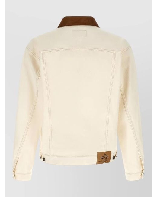 Prada Natural Denim Jacket Suede Collar Boxy Cut for men