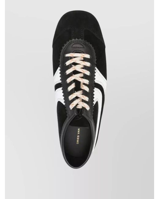 Dries Van Noten Black Low Top Sneakers Suede Stripe Detail