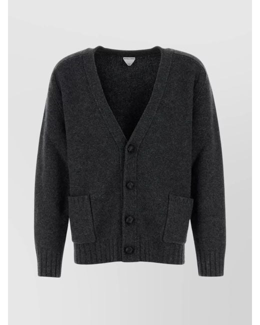 Bottega Veneta Black Wool V-Neck Cardigan for men