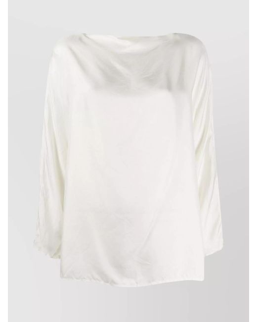 Daniela Gregis White Lightweight Long Sleeve Blouse With Boat Neck