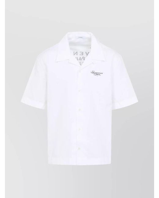 Givenchy White Cotton Logo Print Short-Sleeve Bowling Shirt for men