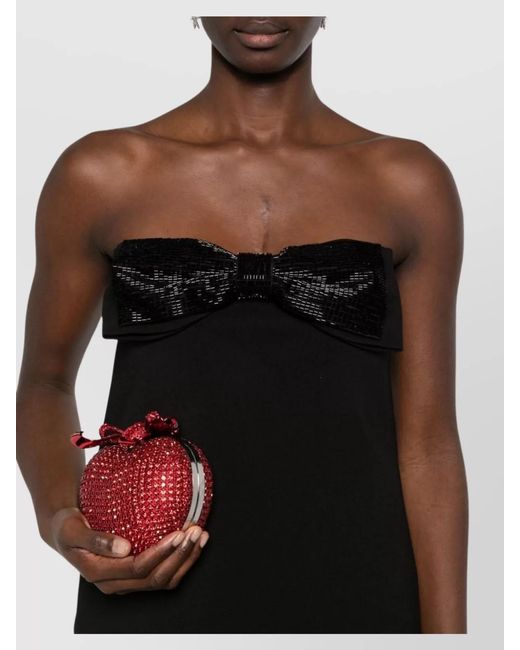 Self-Portrait Black Mini Dress Bead Detailing Oversize Bow