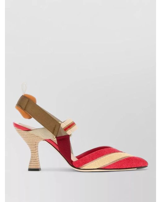 Fendi Pink Raffia Colibrì Slingback Pumps Striped Contrast