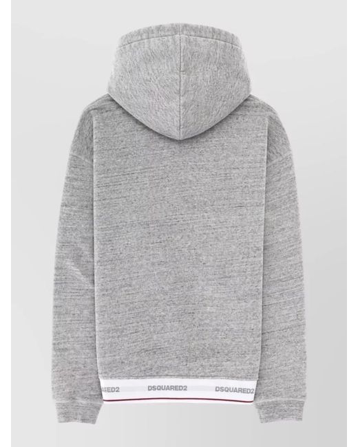 DSquared² Gray Hoodie Logo Detail Drawstring Hood Ribbed Hem for men