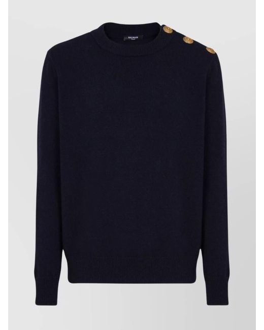 Balmain Blue Cashmere Virgin Wool Crewneck Sweater for men