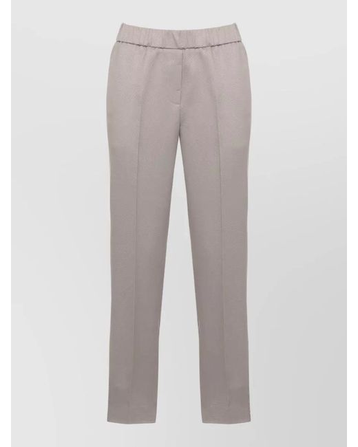 Peserico Gray Linen Pants Straight Cut Pleated Front Detailing