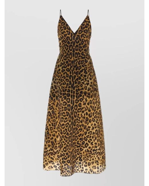 Alberta Ferretti Natural Organza Dress Midi Length Leopard Print