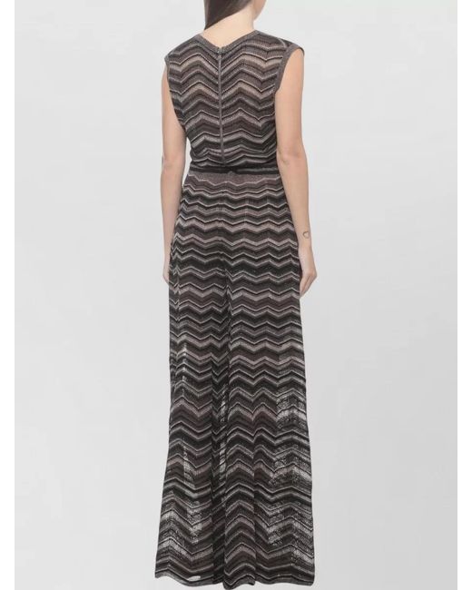 D.exterior White Knit Jumpsuit Geometric Pattern Lurex Belt