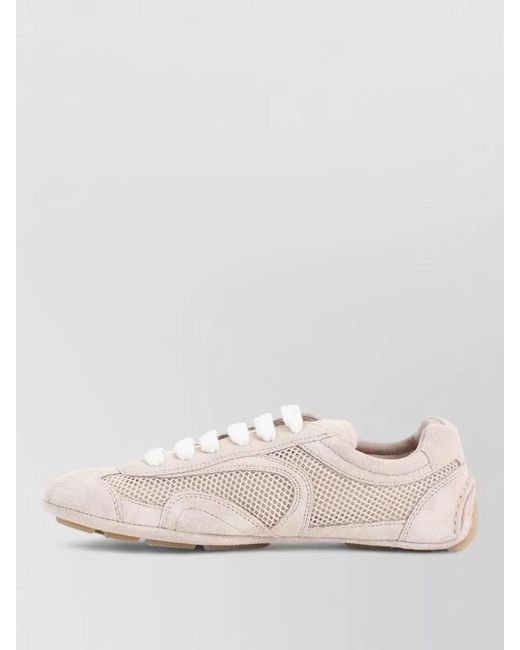 Prada Pink Stylish Sneakers With Mesh And Suede Design