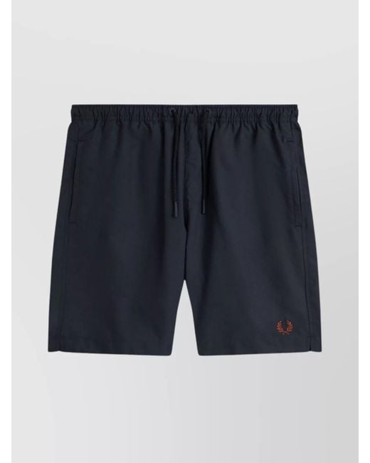 Fred Perry Blue Swim Trunks With Back And Side Pockets for men