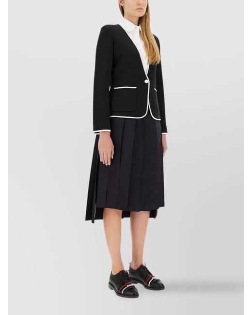 Thom Browne Black Single-Breasted Collarless Blazer