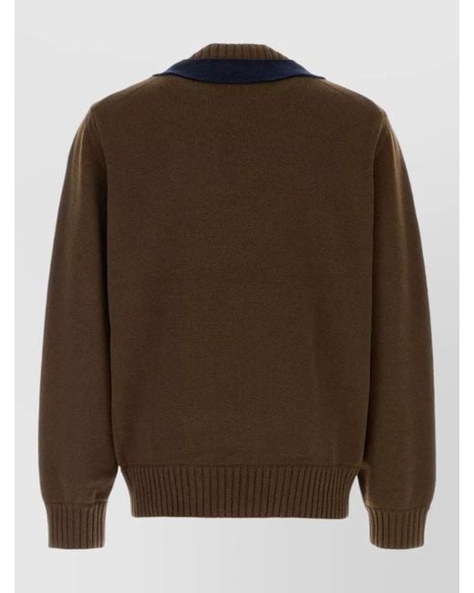 Sacai Brown Wool Crew Neck Sweater Long Sleeves for men