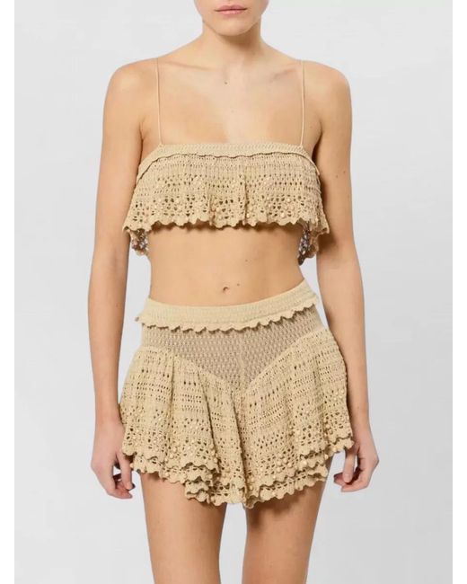 Isabel Marant Natural Beaded Crochet Tank Top Scalloped Hem
