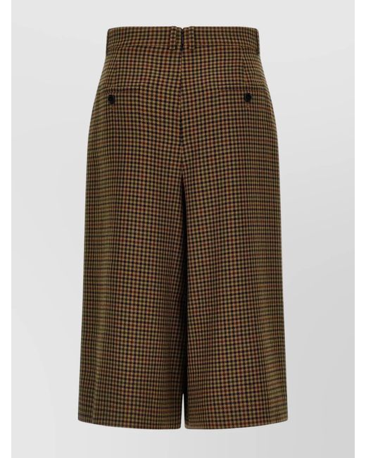 Saint Laurent Green Wool Checked Mid-Rise Wide-Leg Midi Culottes