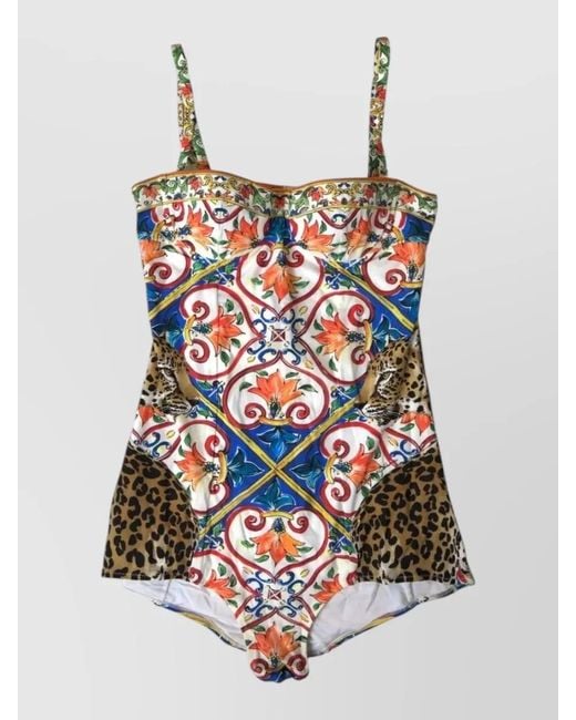 Dolce & Gabbana White Caretto One Piece Beachwear Bikini Majolica