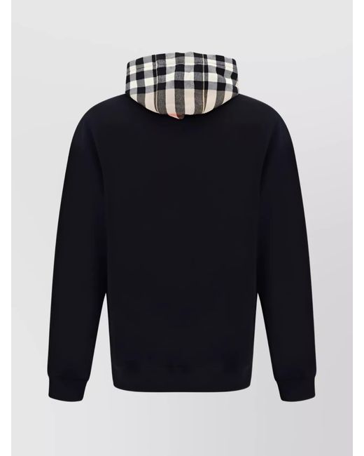 Burberry Blue Cotton Check Hood Hoodie for men